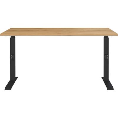 Schreibtisch GERMANIA "Downey, mechanisch höhenverstellbar", braun (navarra, eiche, nachbildung, schwarz, schwarz, navarra, eiche, nachbildung), B:140cm H:91cm T:80cm, Tische, Schreibtisch, Höhe 68-91cm, mechanisch höheneinstellbar, Metallfuß, Made...