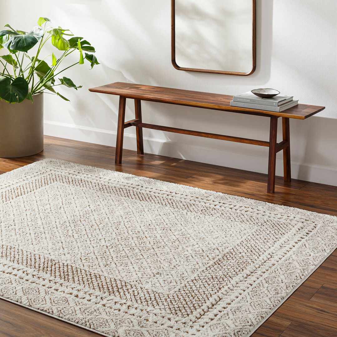 17 Stories Chequered Area Rug Ivory;Brown Rectangle 200 x 275cm