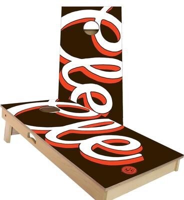Skip's Garage Clevelend Brown and Orange Outdoor Cornhole Board Set