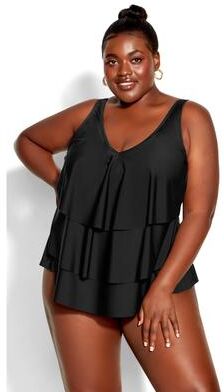 Plus Size Women's V Tiered Tankini Top by Avenue in Black (Size 14)