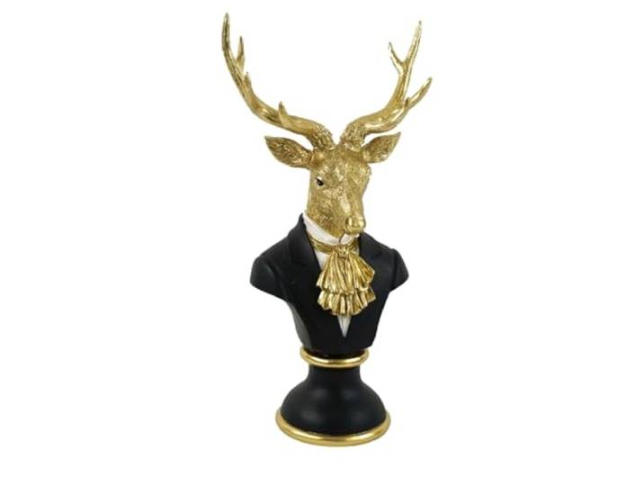 Macosa Hirschbüste groß 53 cm Schwarz Gold Polyresin Dekofigur Hirschkopf Dekobüste und Skulptur für Weihnachten, Herbst und Winter, Wohnaccessoire für Sideboard und Eingangsbereich, 28,5 x 18,5 cm