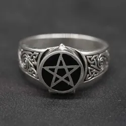 Drachensilber Giftring Pentagramm Schmuck 925 /000 Silber Ring 68 - Silber