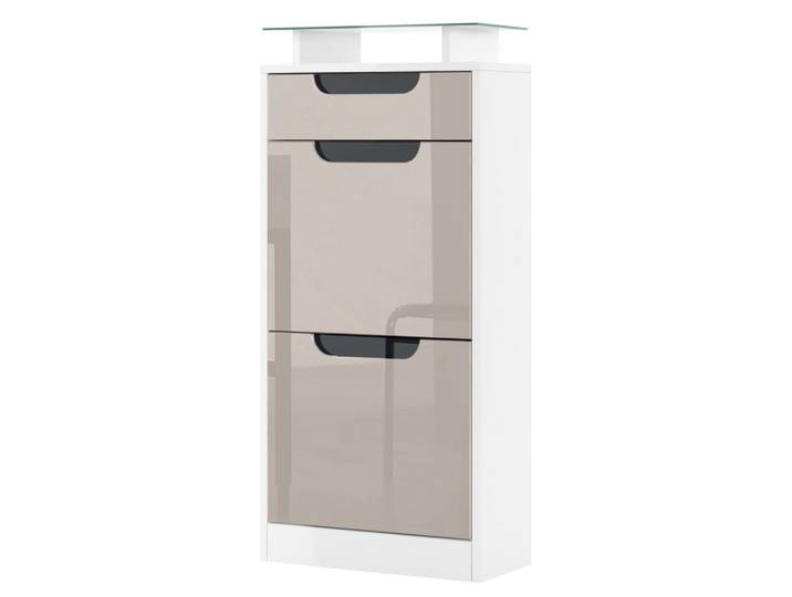 SCHUHSCHRANK Fiesta Sandgrau Hochglanz / Schwarz Hochglanz