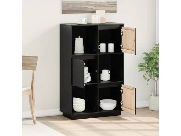{January Sale}Cabinet Armoire de rangement - Buffet bahaut vaisselier Noir 74x35x117cm Bois massif de pin 8_4160663