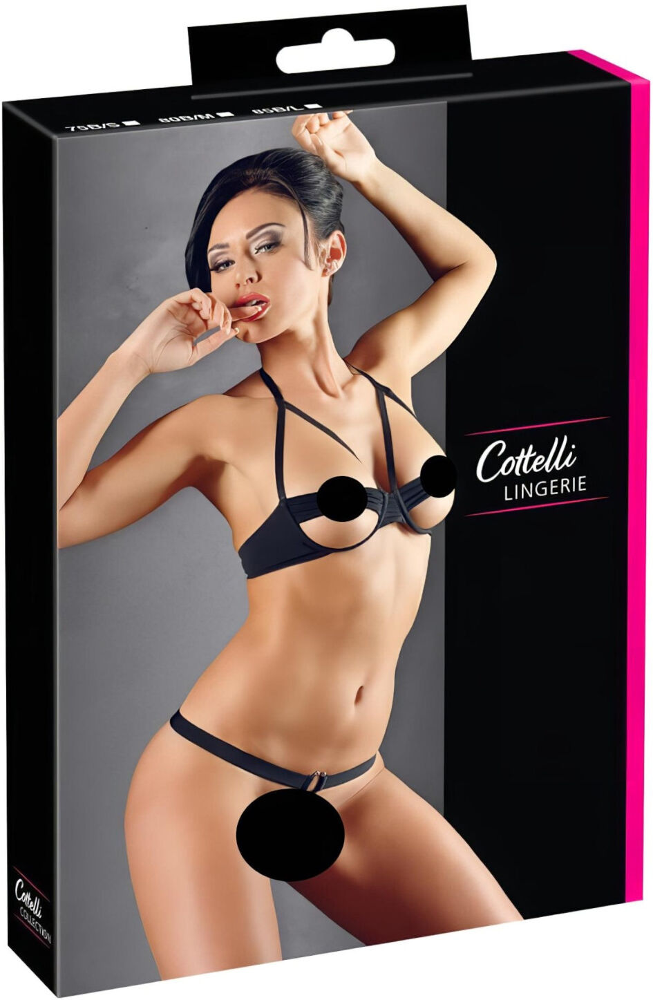 Cottelli - Black Metal Ring Bra Set - 85B/L