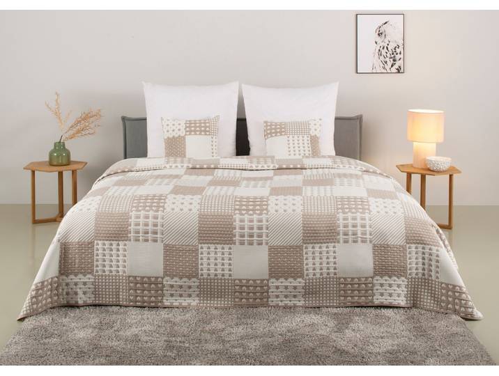 Tagesdecke GOODPRODUCT Gretje gesteppte Tagesdecke für Kinder, Tagesdecke im Patchwork-Design , beige, B:250cm L:240cm, Baumwolle, Polyester, Tagesdecken, Tagesdecke