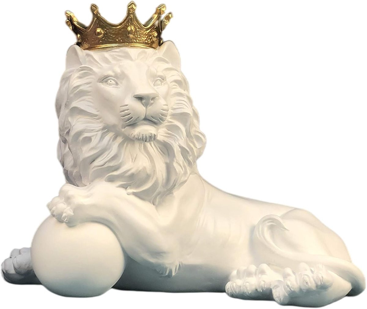 Leeuwenkroon Sculptuur - Wit Dierenbeeld van Hars - Abstract Kunstmodel voor Woondecoratie