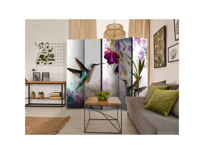 Paravent Hummingbirds and Flowers Polaire Multicolore 225 x 172 x 3cm 5 éléments