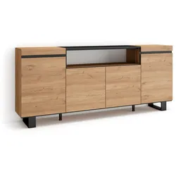 SIDEBOARD eiche, schwarz, 200/35/87cm