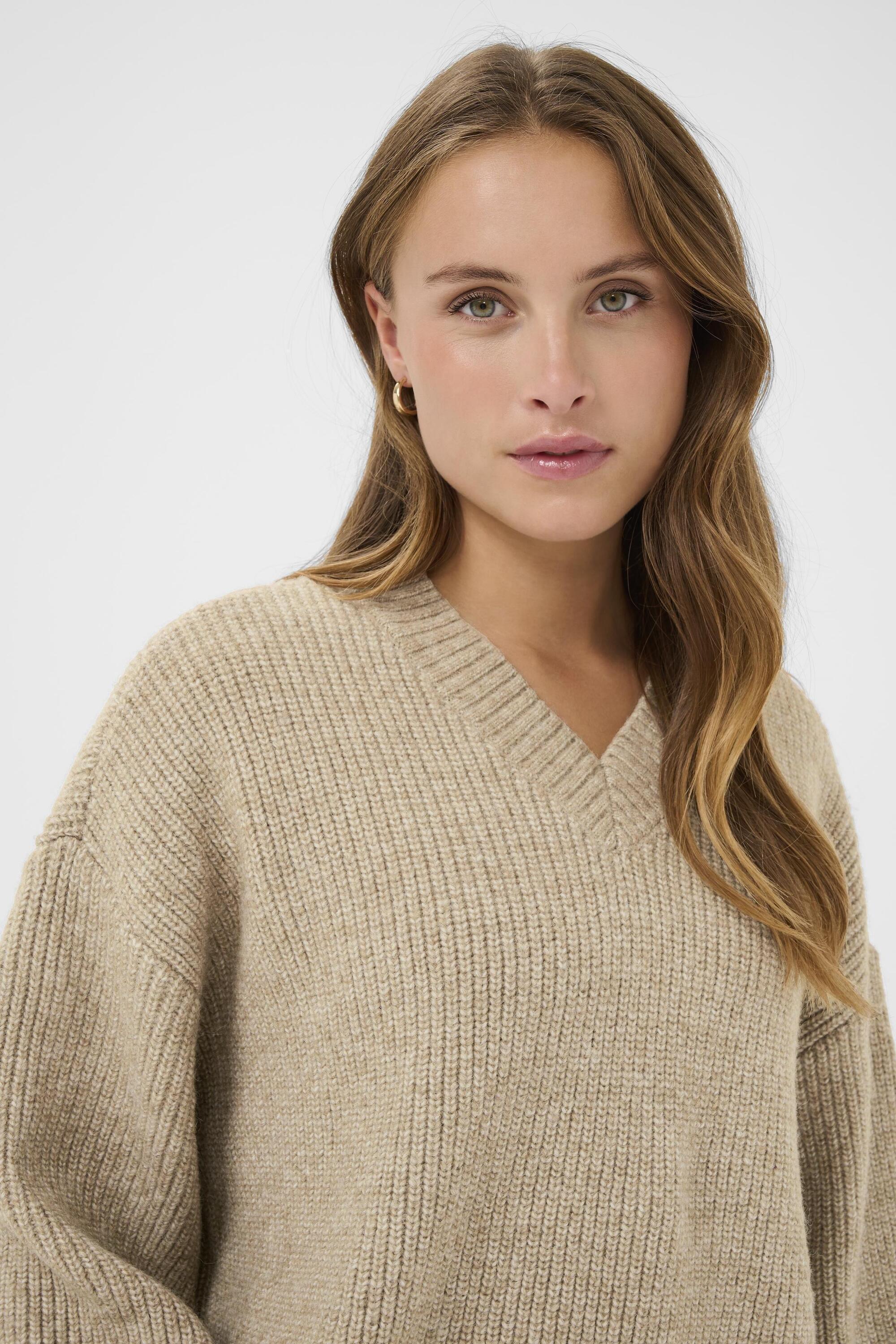 Strickpullover SAINT TROPEZ "Damen Strickpullover OttolineSZ", Damen, Gr. M, beige (tannin melange), Obermaterial: 73% Polyester PES. 11% Polyacryl PAN. 11% Polyamid PA. 5% Wolle mw., Pullover Strickpullover