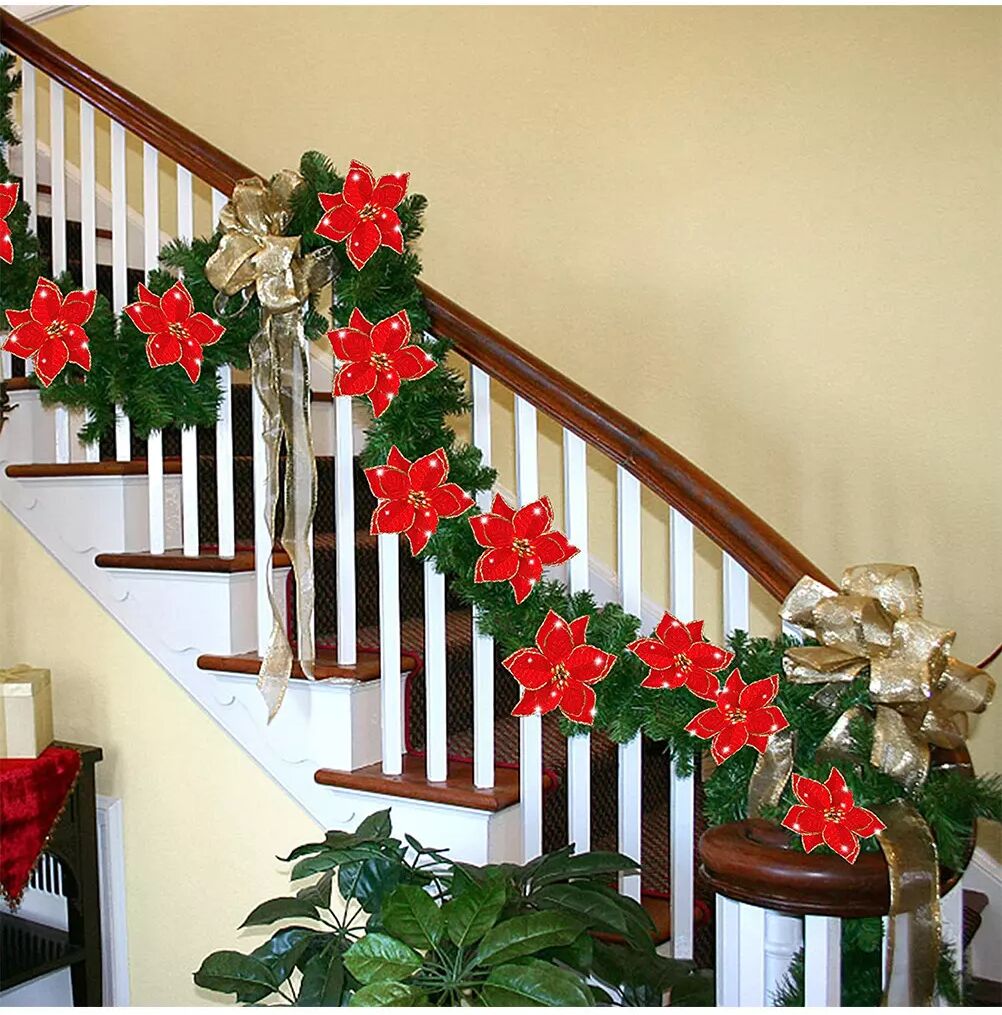 INF Weihnachtssterne Kunstblumen Weihnachtsdekoration 12er-Pack Rot