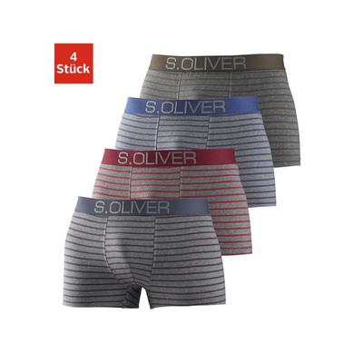 Boxer S.OLIVER "Boxershorts für Herren", Herren, Gr. XXL, 4 Stk., bunt (grau, anthrazit, gestreift, grau, bordeaux, gestreift, grau, blau, gestreift, grau, khaki, gestreift), Jersey, Obermaterial: 92% Baumwolle, 8% Elasthan (LYCRA), gestreift,...