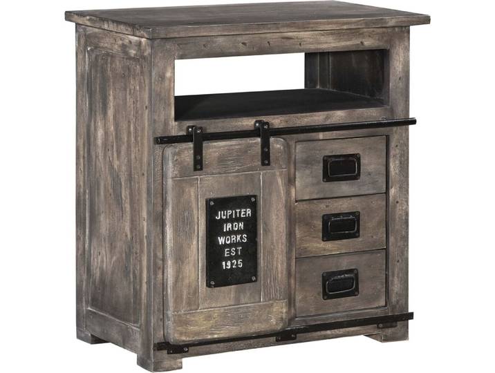 MASSIVMOEBEL24 Commode 80x45 Manguier laqué Gris RAILWAY #210