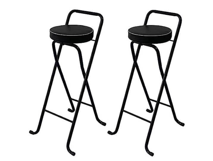 Runde Gepolsterte Klappbare Barhocker 2er Set, Erwachsene Frühstück Hochstuhl, Küchentheke Hohe Hocker mit Rückenlehnen (Color : Black, Size : 75cm/30in)
