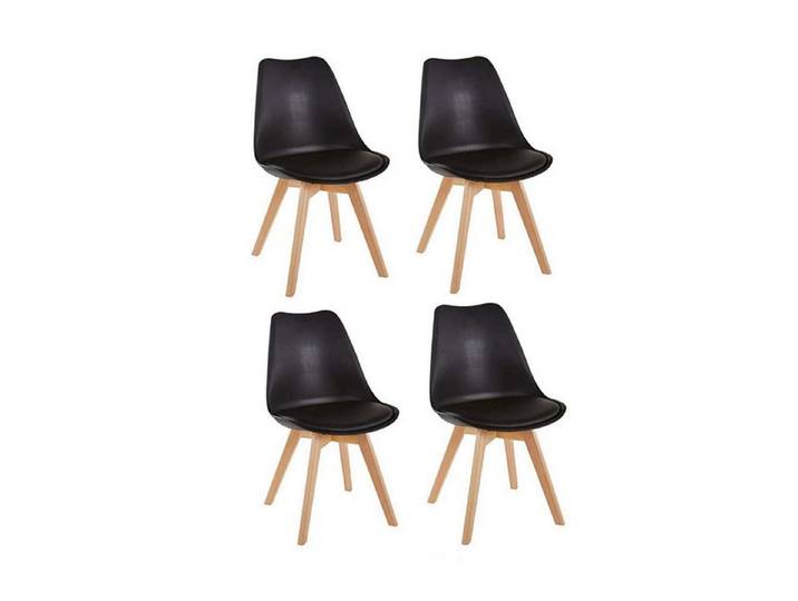 LuxusKollektion Esszimmerstuhl Esszimmerstühle Skandinavisch Kunstleder Massivholz 4 Stühle Schwarz