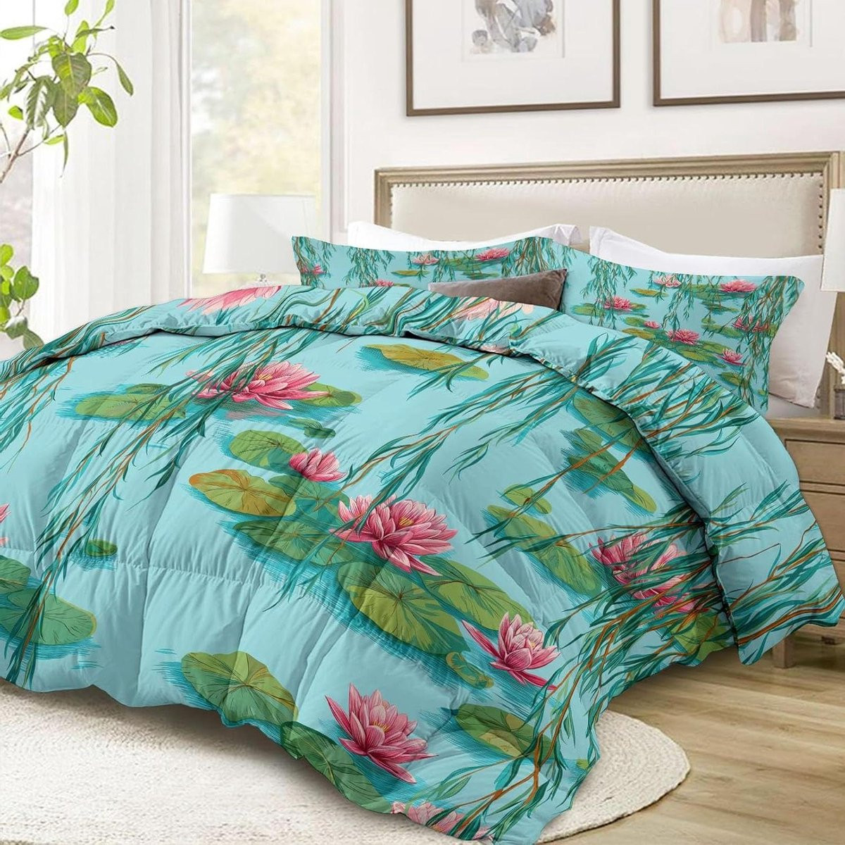 4-seizoenen dekbedset met hoezen van microvezel, 220 x 240 cm
