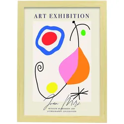 POSTER Joan Miro Kunst – Ausstellung A3 Rahmen Aus Hellem Holz