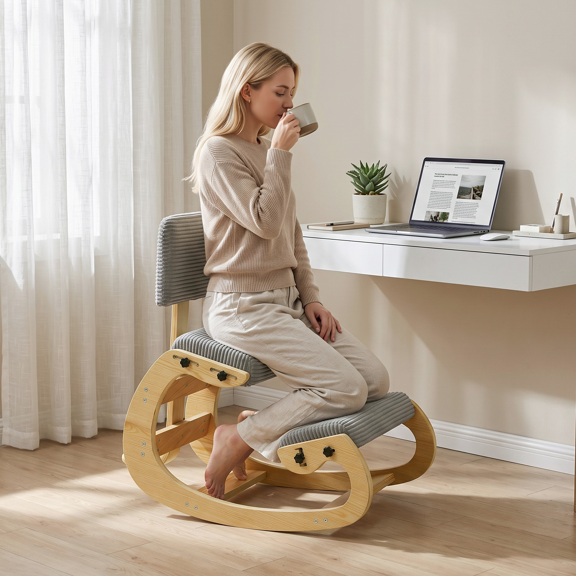 Homcom Sgabello ergonomico inginocchiatorio con schienale, tessuto a coste, grigio scuro   Aosom Italy