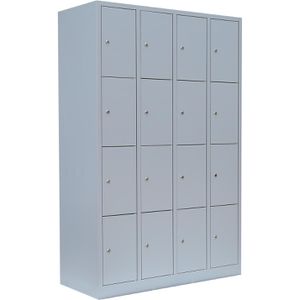 Lüllmann Schließfachschrank 520440, lichtgrau, 16 Fächer, Stahl, 120 x 180cm, mit Zylinderschloss