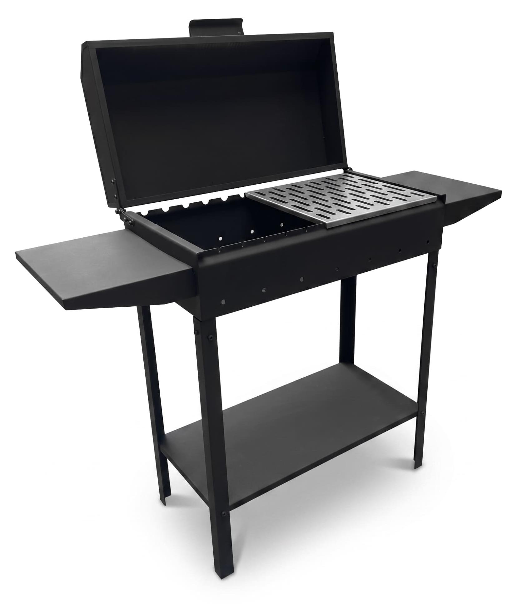 Mangal-Grill 3 mm Stahl 84 cm hoch Holzkohlegrill mit Deckel und 2 Seitenablagen inkl. Grillrost aus Edelstahl BBQ