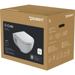 Duravit D-Code Wand-Tiefspül-WC-Set 45140900A1 mit WC-Sitz, Absenkautomatik, Rimless, weiß