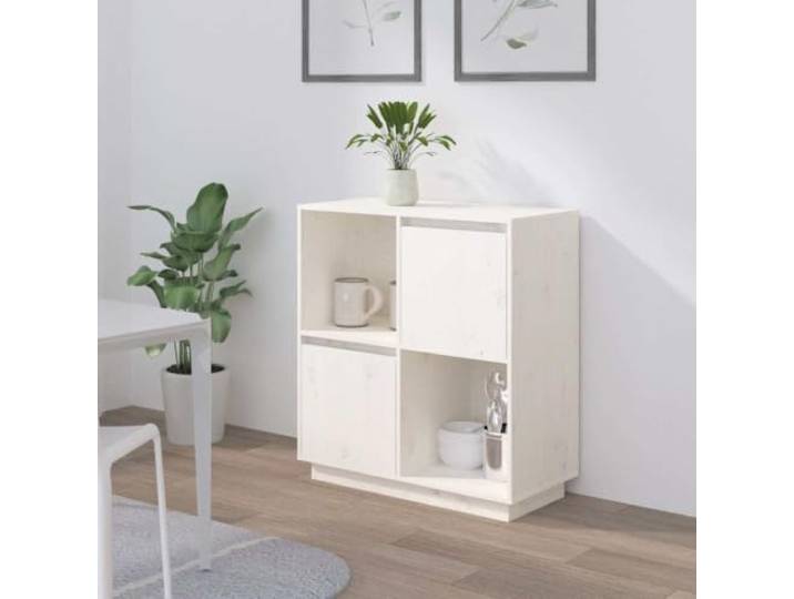 HEFZGDB Rustikales Kiefernholz Sideboard mit Türen und offenen Fächern, Buffetschrank Massivholz Weiß, Massivholz Sideboard Kiefer in Weiß mit 2 Türen und 2 offenen Fächern