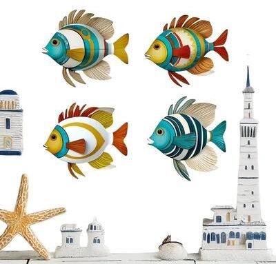 Inspire Essentials Colorful Tropical Fish Wooden Wall Art Nautical Decor Set For Coastal And Beach Home 3