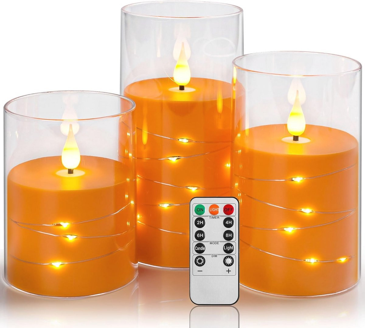 Vlamloze LED-kaarsen met roze lichtslinger en timer