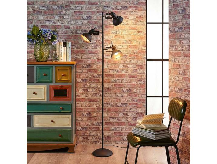 Lilly Lampadaire Black/Gold - Lindby - Salon / séjour - Industriel - Métal - Avec abat-jour