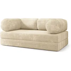 BETTSOFA ALVIO aus Schaumstoff Kordstoff Creme Schlaffunktion