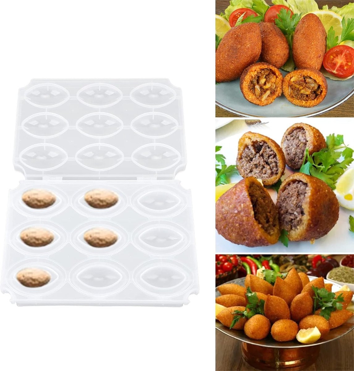 Handmatige Vleesbal Mallen voor Gehaktbrood en Kibbeh Rollen - 9 Grids voor Zelfgemaakte Vleesgerechten