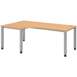bümö manuell höhenverstellbarer Eckschreibtisch Buche, Schreibtisch L Form 200x120 cm - Eckschreibtisch höhenverstellbar, L Schreibtisch, PC-Tisch