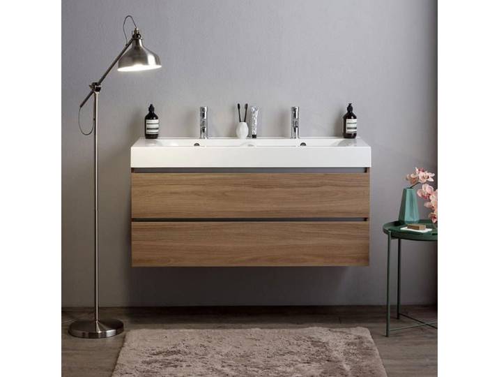 Meuble salle de bains 120cm chêne naturel avec 2 tiroirs fermeture douce Valentina