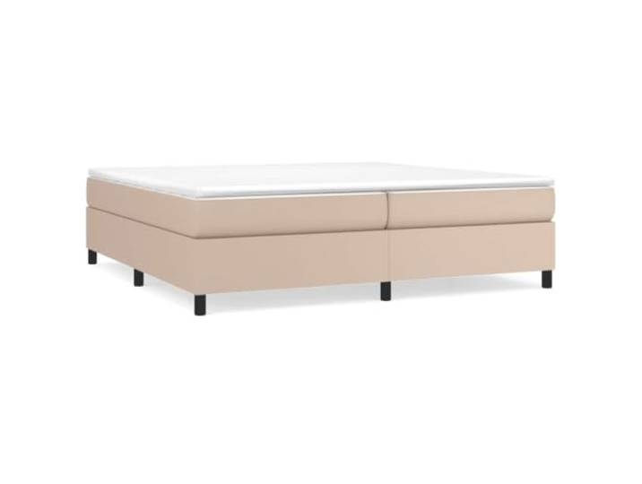 PUGYNBK Boxspringbett aus Kunstleder, Cappuccino, 200 x 200 cm Taschenfederkernmatratze, mittelharte Unterstützung, Holzlatten, weicher Schutz