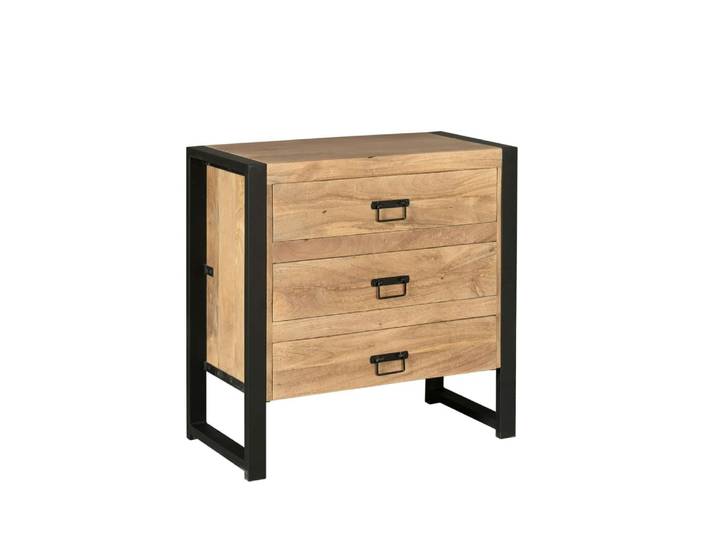 Petite commode 3 tiroirs bois clair et métal noir