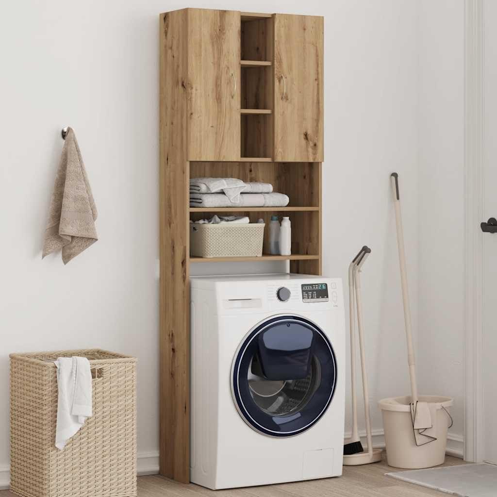 Waschmaschinenschrank aus Artisan-Eiche 64x25,5x190 cm mit 4 Fächern, feuchtigkeitsbeständig und platzsparend