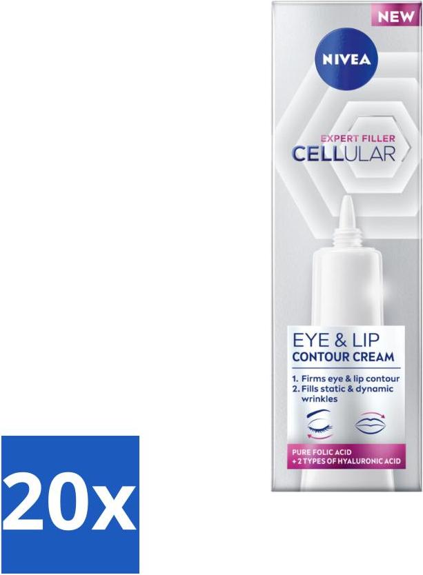 NIVEA - Augencreme - CELLular Expert Filler Anti-Aging - Für alternde Haut - Mit Hyaluronsäure & reiner Folsäure - 15 ml - Vorteilspack - 20 Stücke