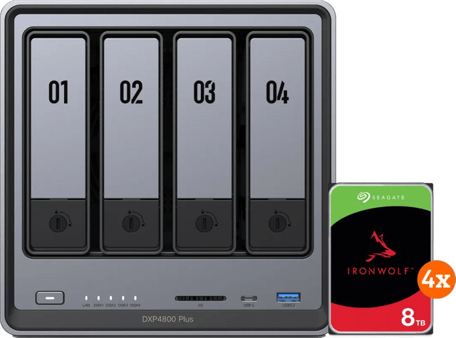 UGREEN NASync DXP4800 Plus NAS met 4x 8TB Seagate Ironwolf harde schijven