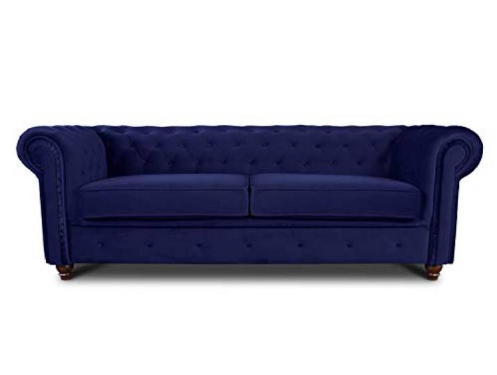 Sofnet - Sofa Chesterfield Asti 3-Sitzer (Dunkelblau, Velvet 86) Couchgarnitur, Polstersofa, Glamour Design, Veloursstoff, Holzfüße, komfortabel für Wohnzimmer