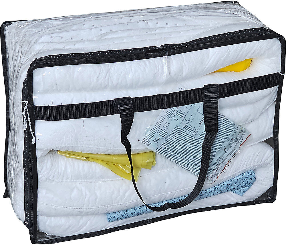 Leckage-Notfallset mit Einweg-Abdichtmatte, Tasche, Abdichtmatte, Vliese, Bindung 50 l, Ausführung Öl, weiß eurokraft basic