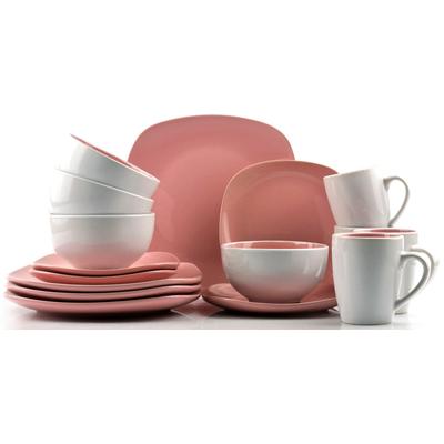 Kombiservice RETSCH ARZBERG "Geschirr-Set, Service NOVA SQUARE", rosa (weiß, pink), 16 Stk., Steinzeug, Geschirr-Sets, Kombiservice, Bicolor-Look, 16 Teile, für 4 Personen