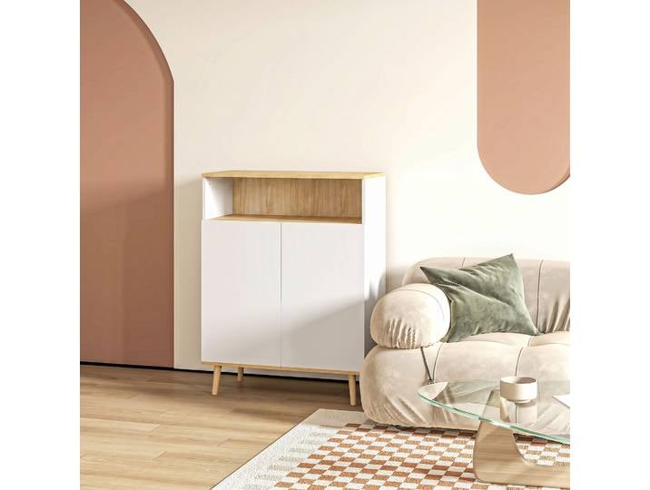 HOMCOM Buffet Scandinave 2 Portes Blanc avec Étagère Intérieure
