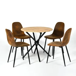ESSZIMMER SET – 1 Tisch + 2 Stühle – Holzoptik & Wildleder