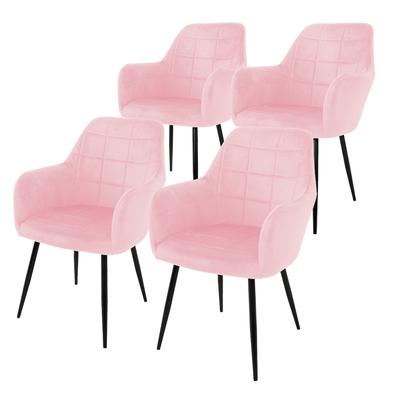 ECD Germany – Esszimmerstühle 4er Set Rosa | Samtbezug, Armlehnen, Metallbeine, ergonomische Küchen- & Esszimmerstühle