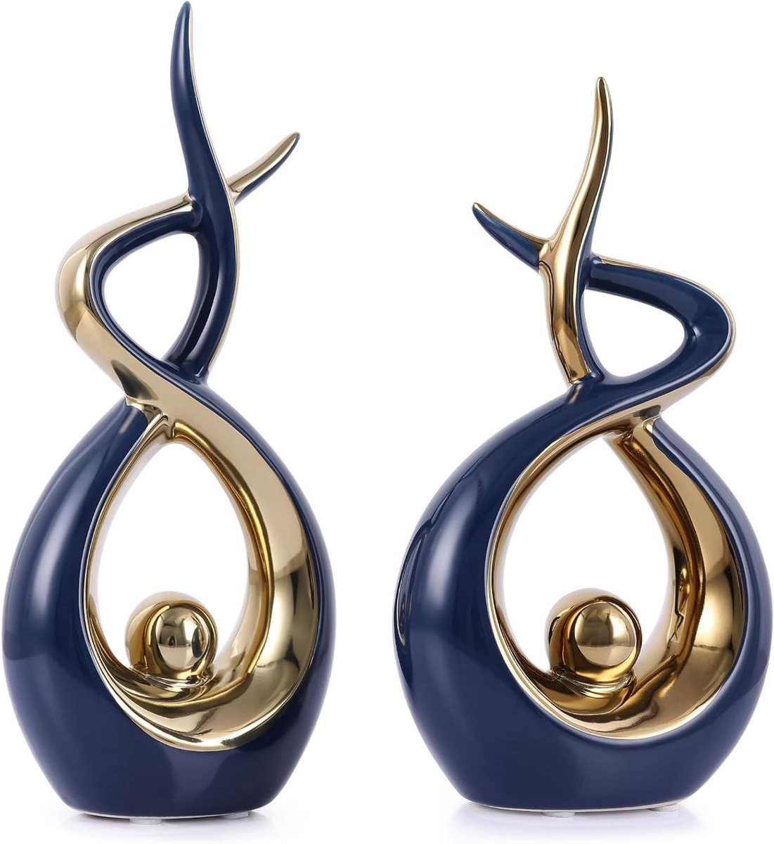 Keramisch Abstract Beeld Blauw Goud - Decoratief Sculptuur voor op Tafel