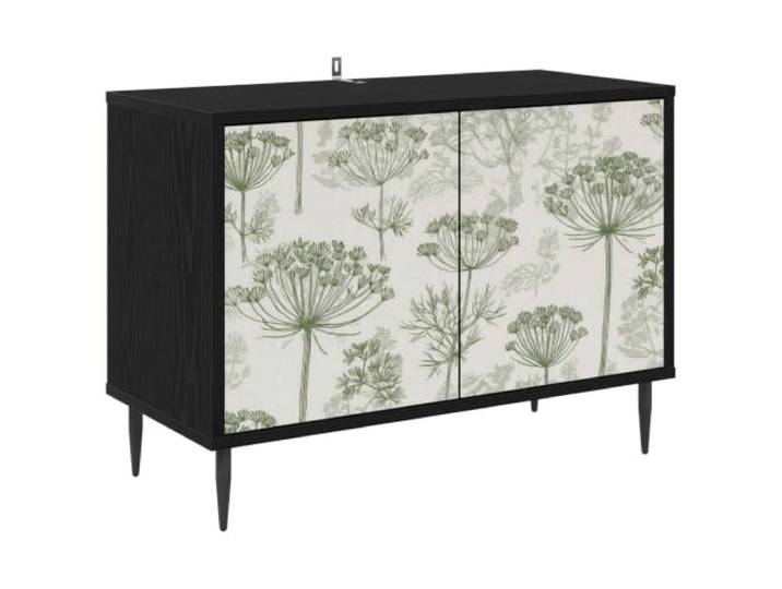 Foknhdi TV-Schrank 69x33x50.5cm Lowboard Schwarz Eichen-Optik Kompaktes Fernsehmöbel mit 2 Türen und dekorativem Muster für Wohnzimmer und Schlafzimmer, 10.5 cm Bodenfreiheit.