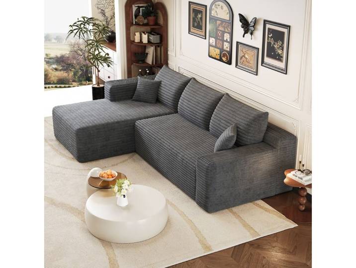 MEUBLIV Canapé d'angle compressé 3 places 241 cm tissu corduroy gris foncé sans montage