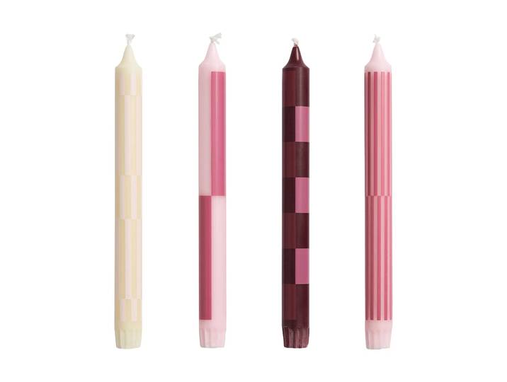 HAY Bougies Pattern mix lot de 4 Pink-bordeaux