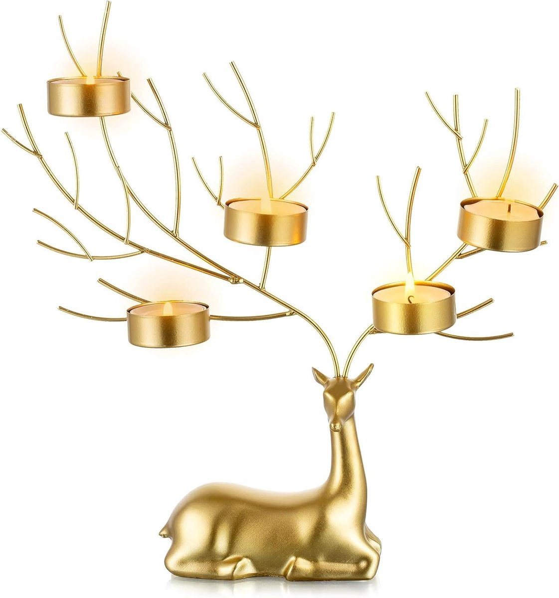 Allecto Plus Decoratieve Rendier Theelichthouders Goud voor Kerstdecoratie