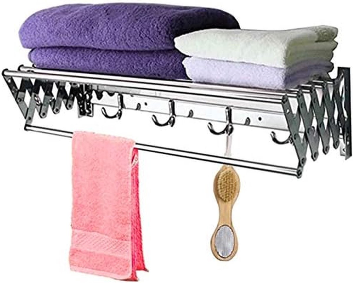 Uitschuibaar wasrek voor wandmontage in zilver, 70 cm breed, ideaal voor de badkamer of het balkon